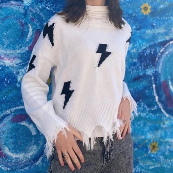 Lightning Pattern Distressed Sweater - Picture 2 of 7